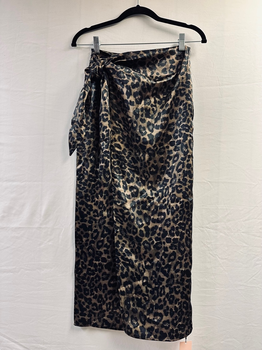 Micas Satin Leopard Print Wrap Midi Skirt - Brown/Black